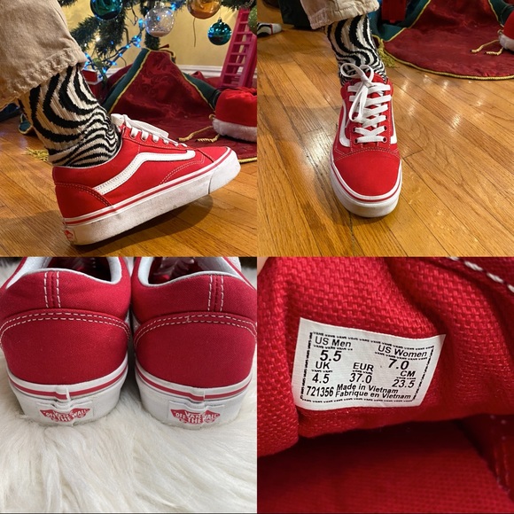 Vans Old Skool Low Top Red & White Unisex Shoes 7 - Picture 8 of 14